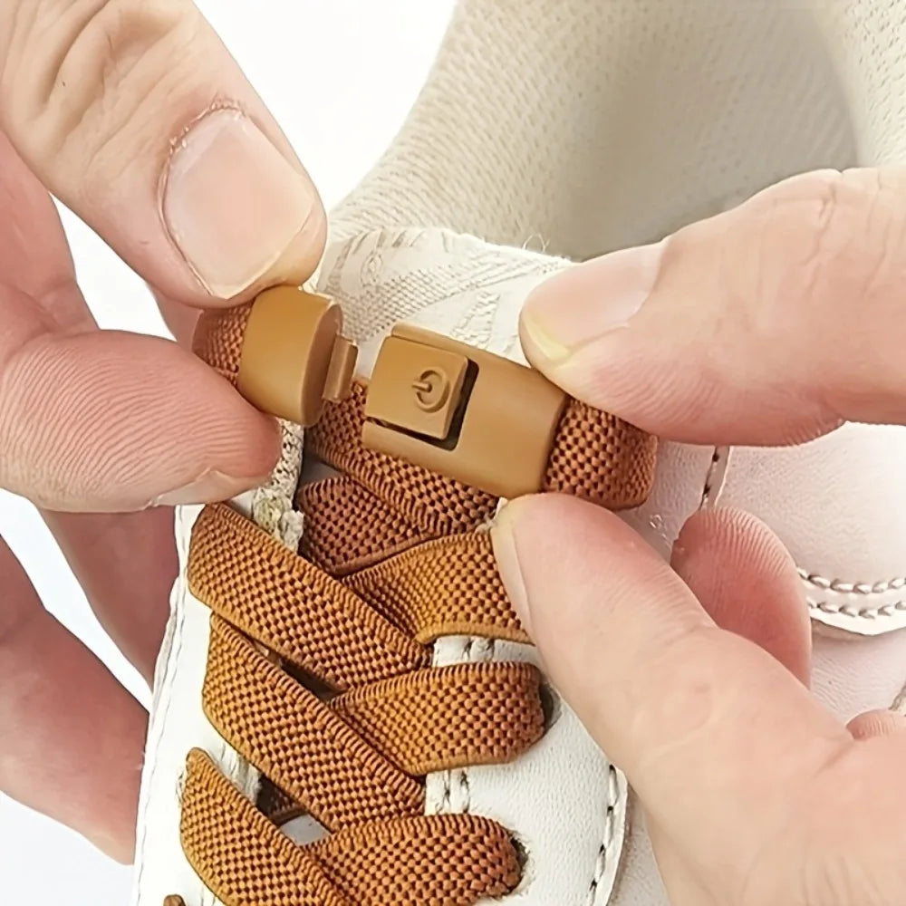 Lazy No-Tie Elastic Flat Shoelaces,Quick Press Metal Lock Buckles,Easy Install Shoelace Replacement For Children Elders Qme