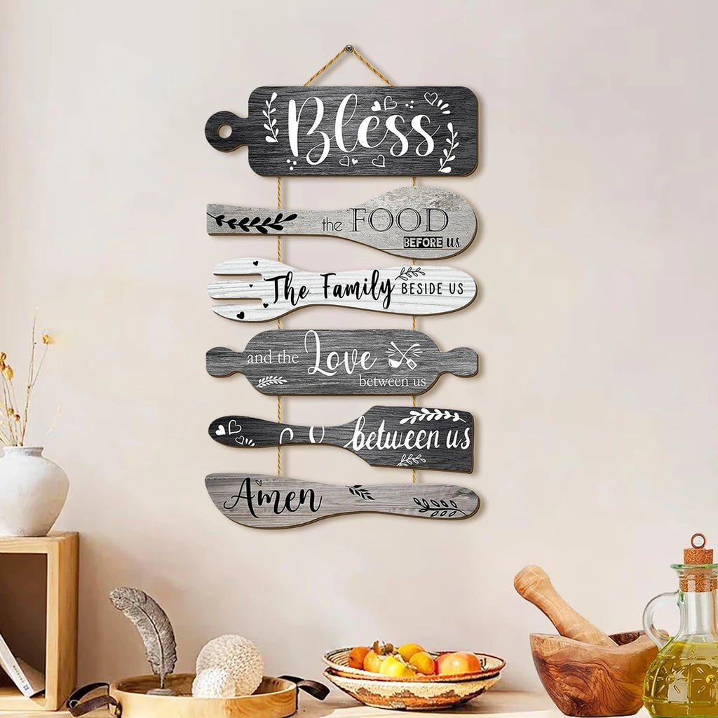 1SET Blessing the Food wooden wall hanging decoration, creative kitchenware design, warm home decoration for restaurant kitchen Qme