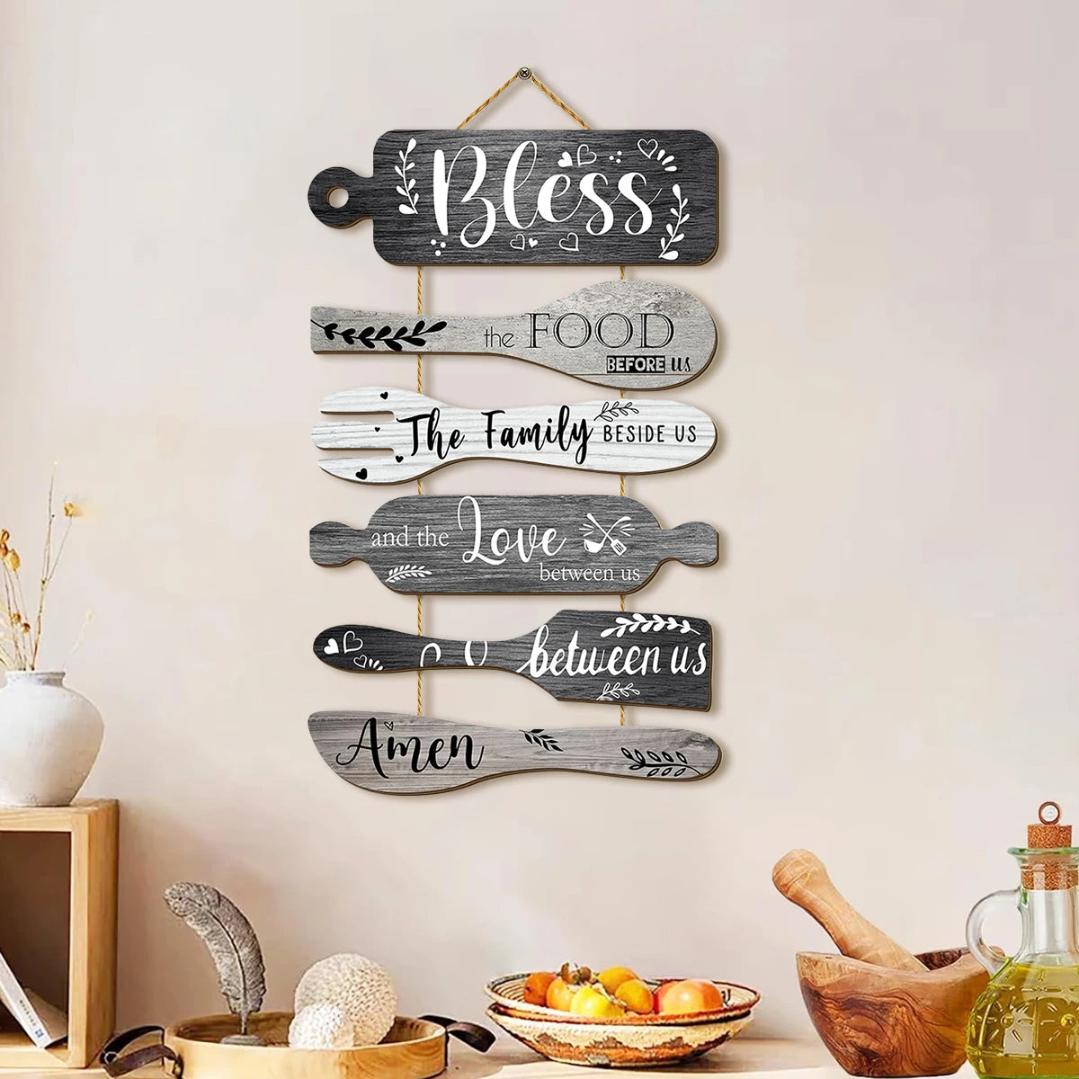 1SET Blessing the Food wooden wall hanging decoration, creative kitchenware design, warm home decoration for restaurant kitchen Qme
