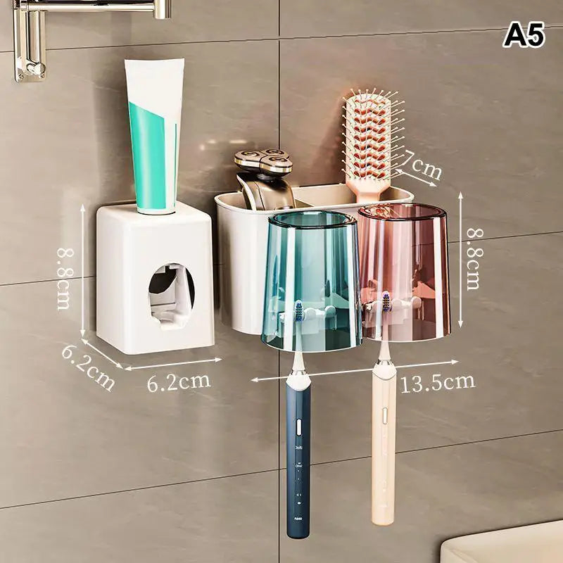 Multifunctional Toothbrush Holder Mug Wall Mounted Perforation-free Qme A5