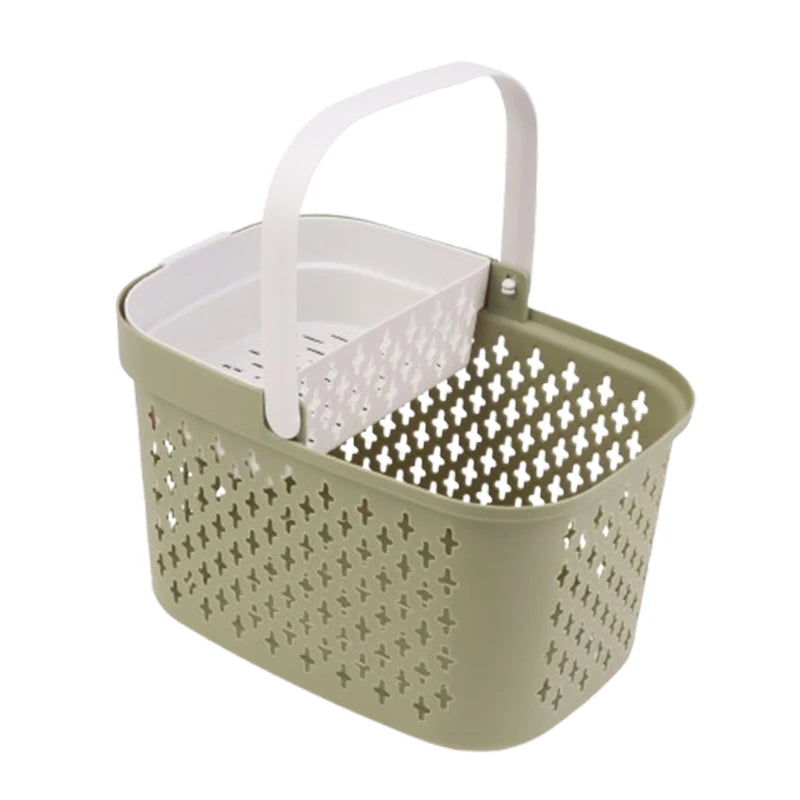 Plastic Organizer Basket Handles Drainage Toiletry Bin Stackable Qme Green