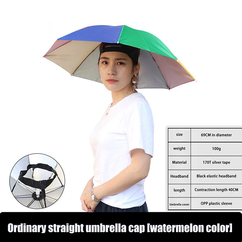 Anti-rain Headwear Brolly Cap Head Umbrella Elastic Band Waterproof Qme 69CM Watermelon