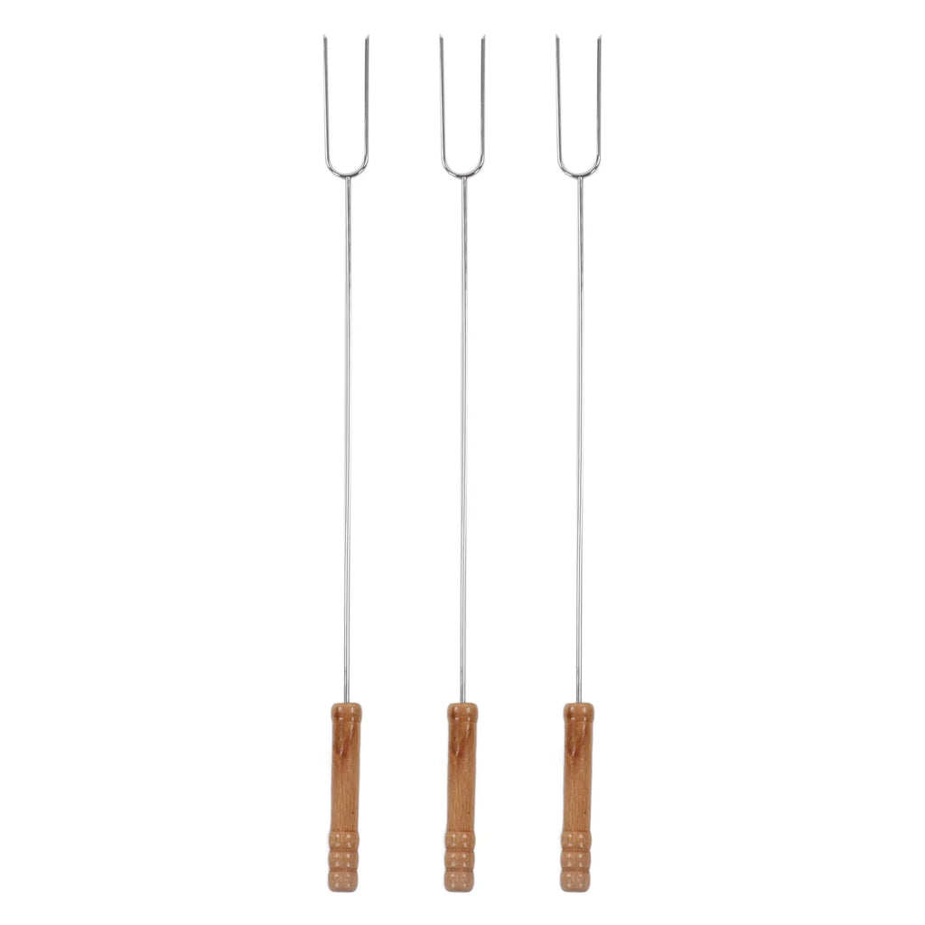 3Pcs BBQ Roasting Sticks Stainless Steel Barbecue Forks with Beech Wood Handle 47.2cm for Camping Outdoor Grill Qme 3111220149611