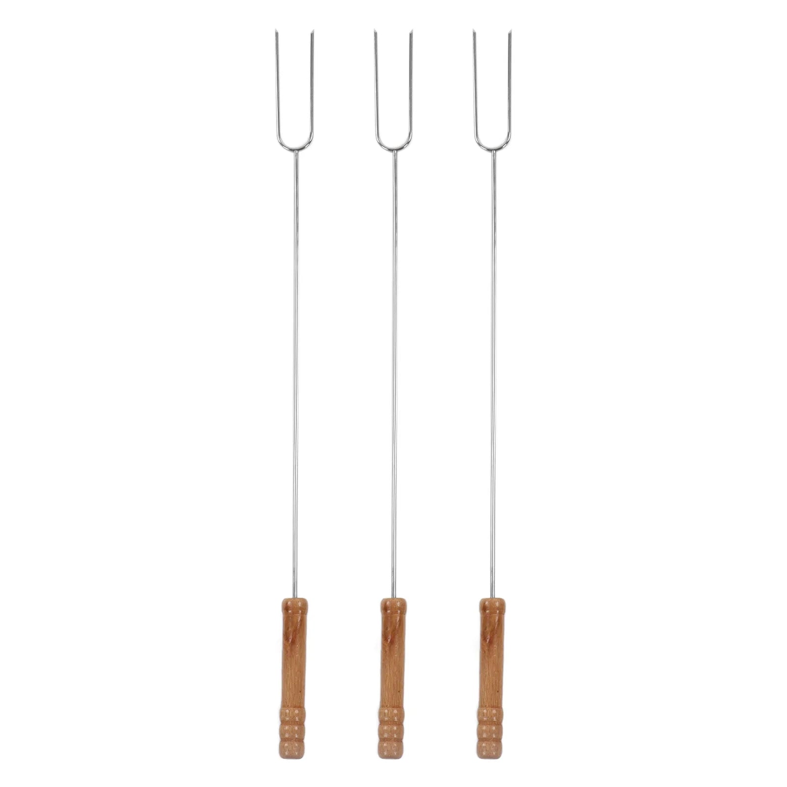3Pcs BBQ Roasting Sticks Stainless Steel Barbecue Forks with Beech Wood Handle 47.2cm for Camping Outdoor Grill Qme 3111220149611