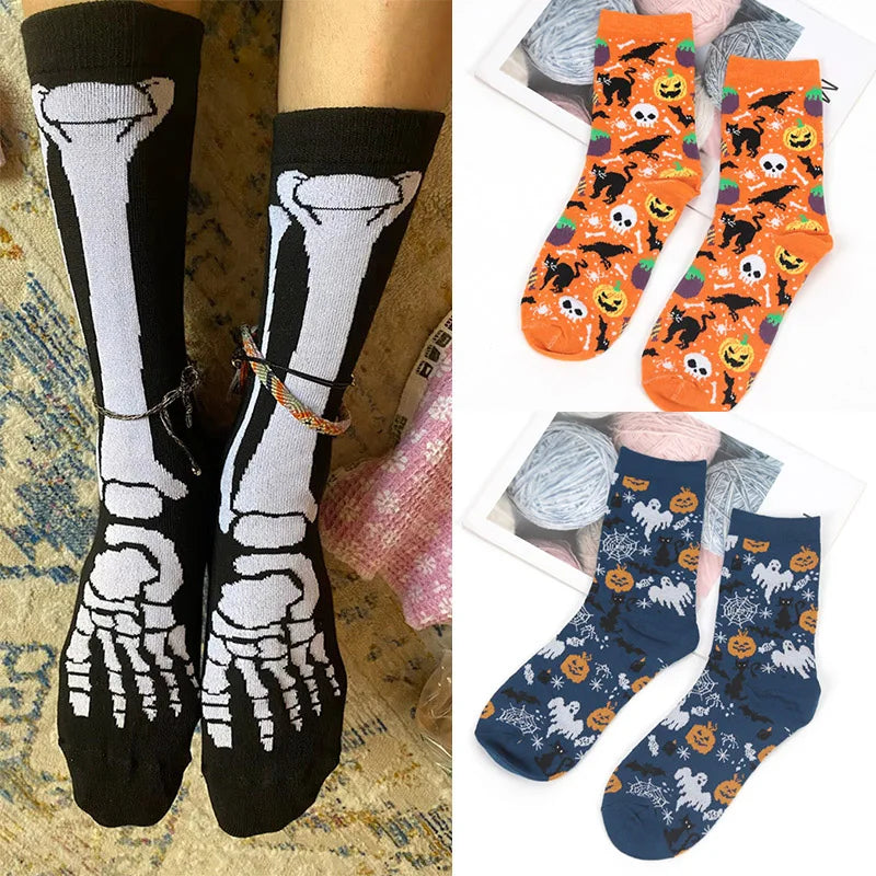Anime Funny Socks Halloween Women Creative Cosplay Hip Hop Novelty Harajuku Bone Spider Web Male Skateboard Japanese Long Socks Qme