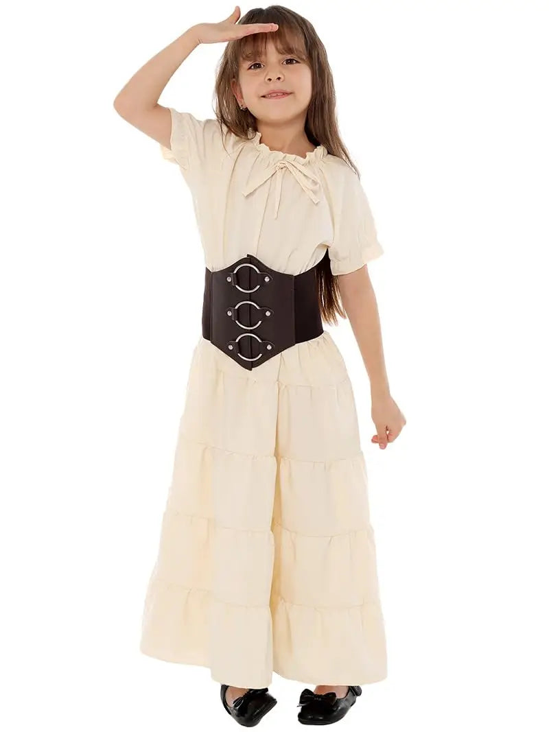 Girls Renaissance Costume Medieval Ren Faire Dress Viking Pirate Outfit Victorian Faerie Vintage Dress with Belt Cosplay Costume Qme