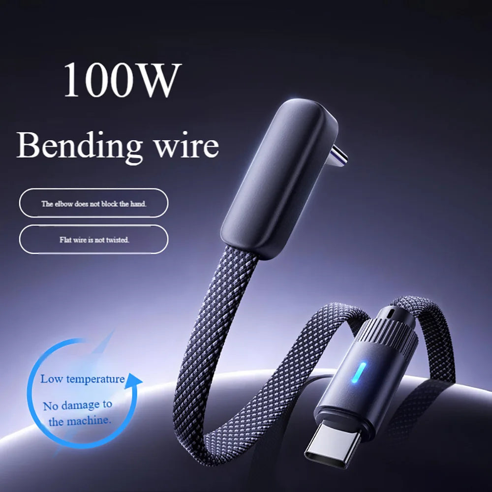 Dual USB C Cable 100W 90Degree Elbow PD Fast Charging Phone Charger Data Cord For iPhone Samsung Xiaomi Huawei Type C Quick Line Qme