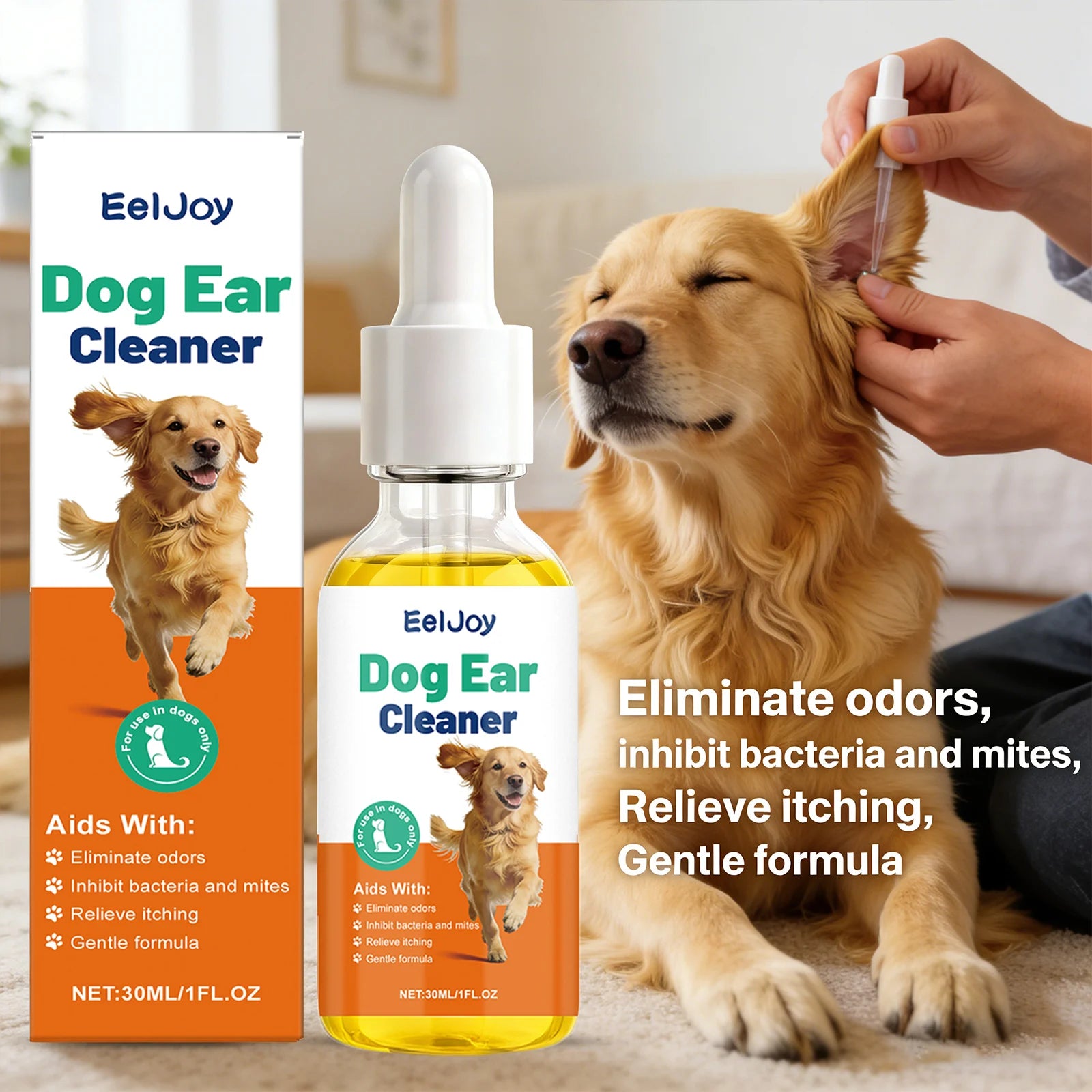 Dog Ear Cleaning Drops Removing Earwax Reduce Ear Mites Relieve Inflammation & Itching Eliminate Odors Freshing Pet Ear Cleaner Qme