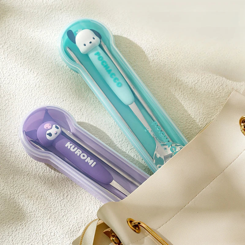 Hello Kitty Kuromi Spoon and Chopsticks Cute and Cartoon-Style Portable Cutlery Set Qme