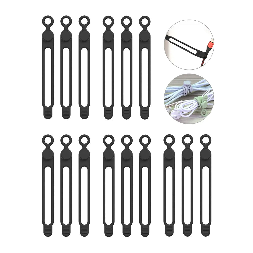 Silicone Cable Ties,Cord Organizer,Cable Straps,Reusable Cord Ties,Travel Cable Organizer ,Cute Elastic Tie, Wire Ties Qme Black 15pcs