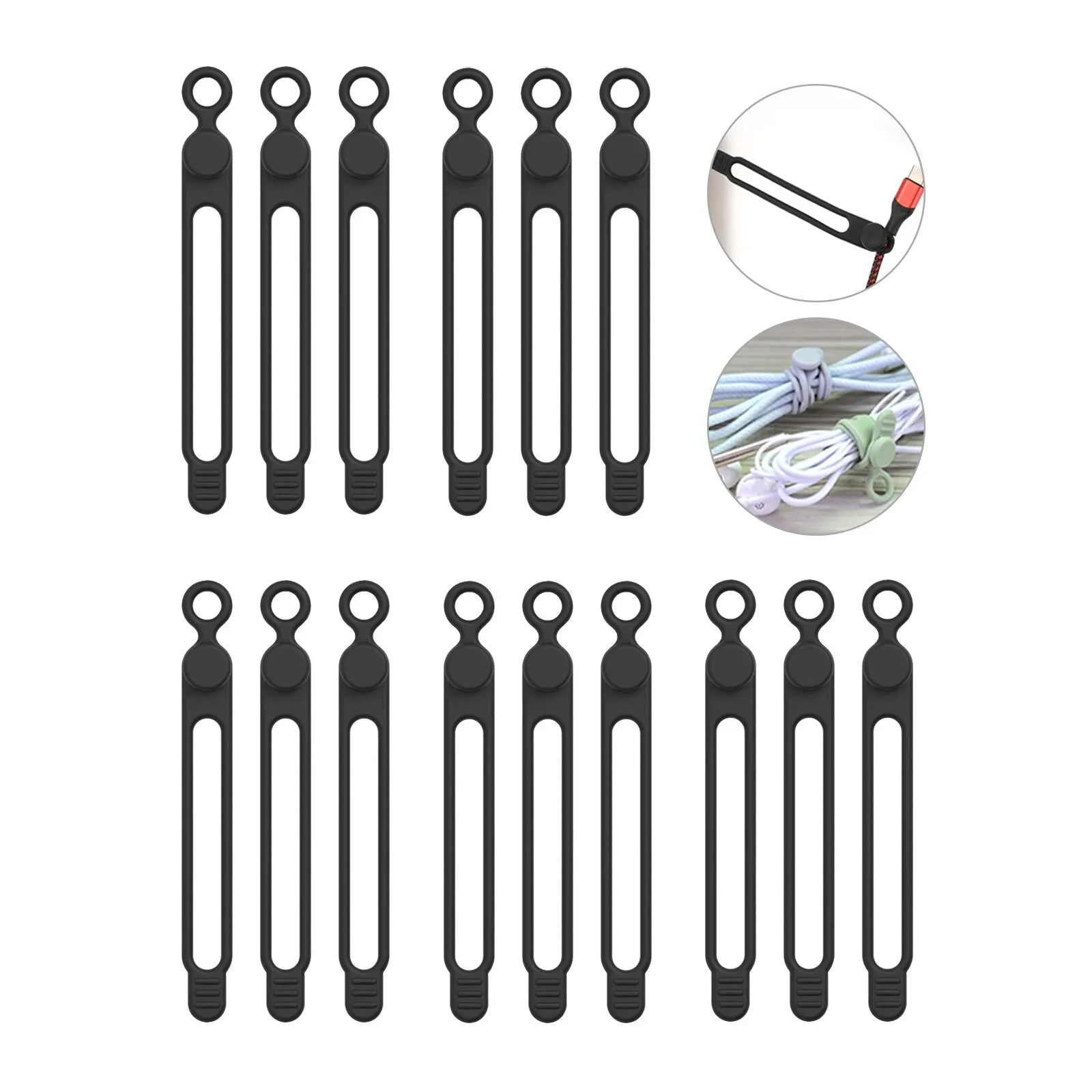 Silicone Cable Ties,Cord Organizer,Cable Straps,Reusable Cord Ties,Travel Cable Organizer ,Cute Elastic Tie, Wire Ties Qme Black 15pcs