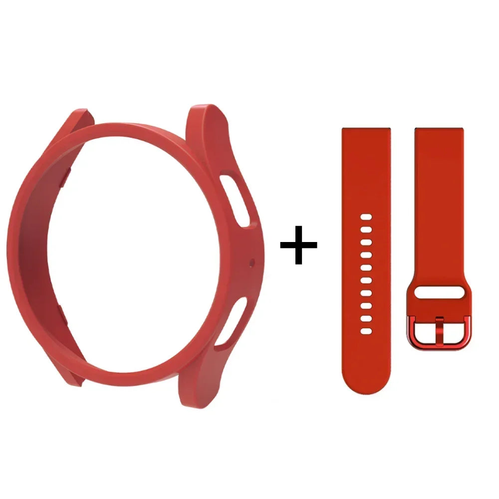 Strap+Case for Samsung Galaxy Watch 6/5/4 40mm 44mm PC Hollow Bumper for Galaxy Watch 4/6 Classic 42mm 46mm 43mm 47mm Band+Cover Qme