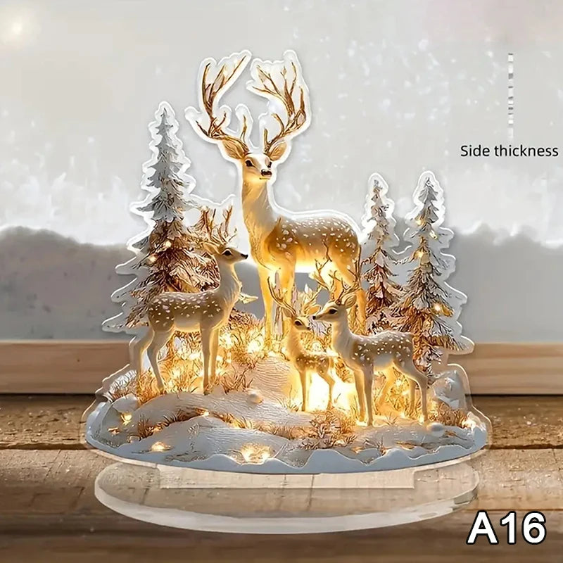 2D Flat Acrylic Christmas Desk Decor Base Snowman House Rotating Qme A16