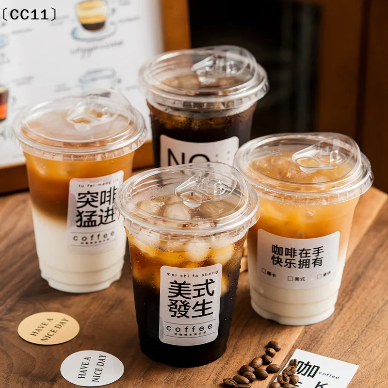 Disposable Coffee Cup Transparent Thickened Milk Tea Lids Suitable Qme