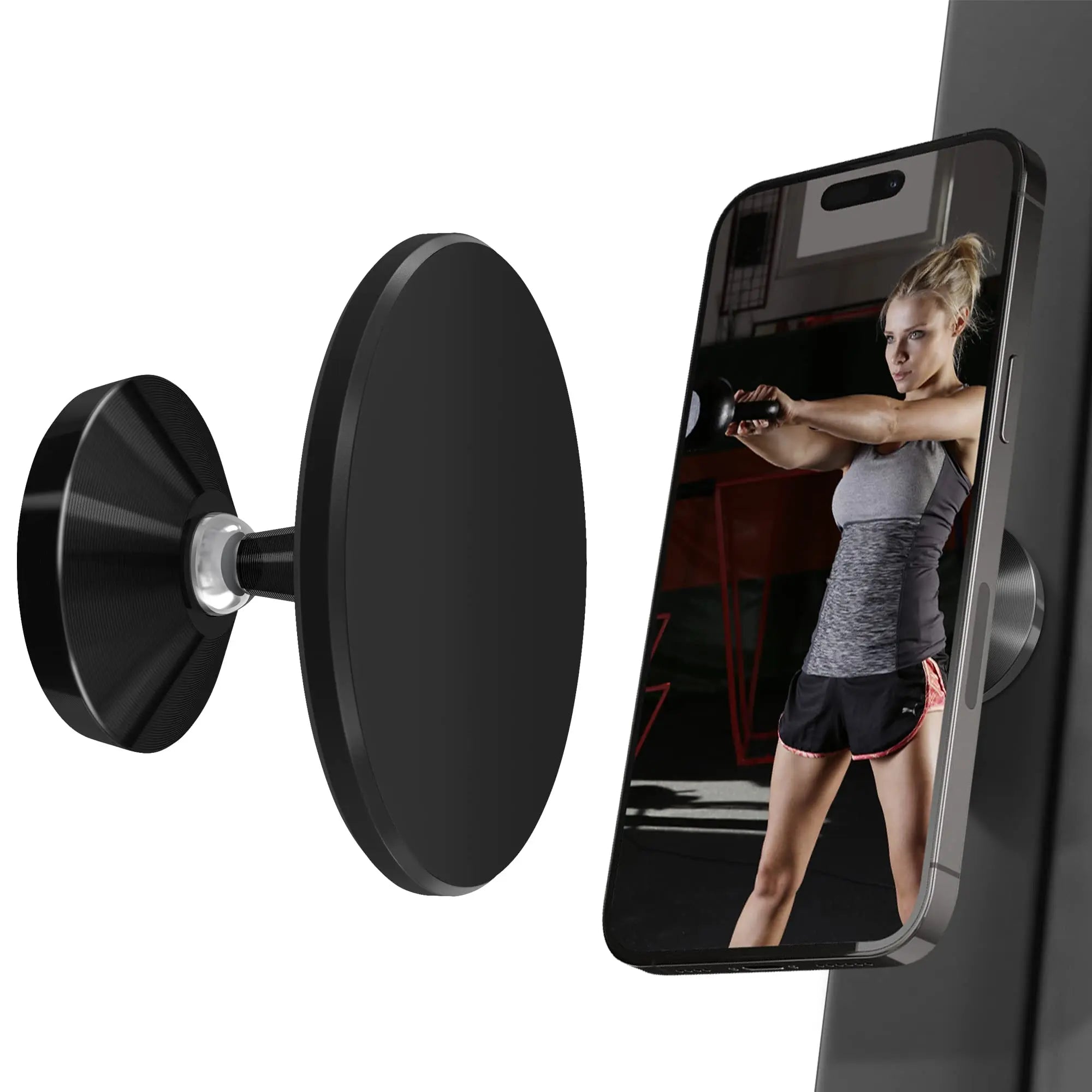 Gym Mate Magnetic Phone Mount &Double-sided Magnetic Suction Phone Holder for MagSafe Shoot Hands-Free Videos While Working Out Qme black