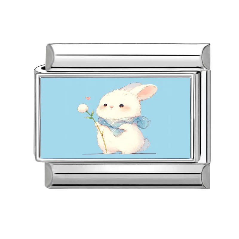 Y2K Pink Design Lovely Rabbits Tulip Flowers Strawberry Italian Charm