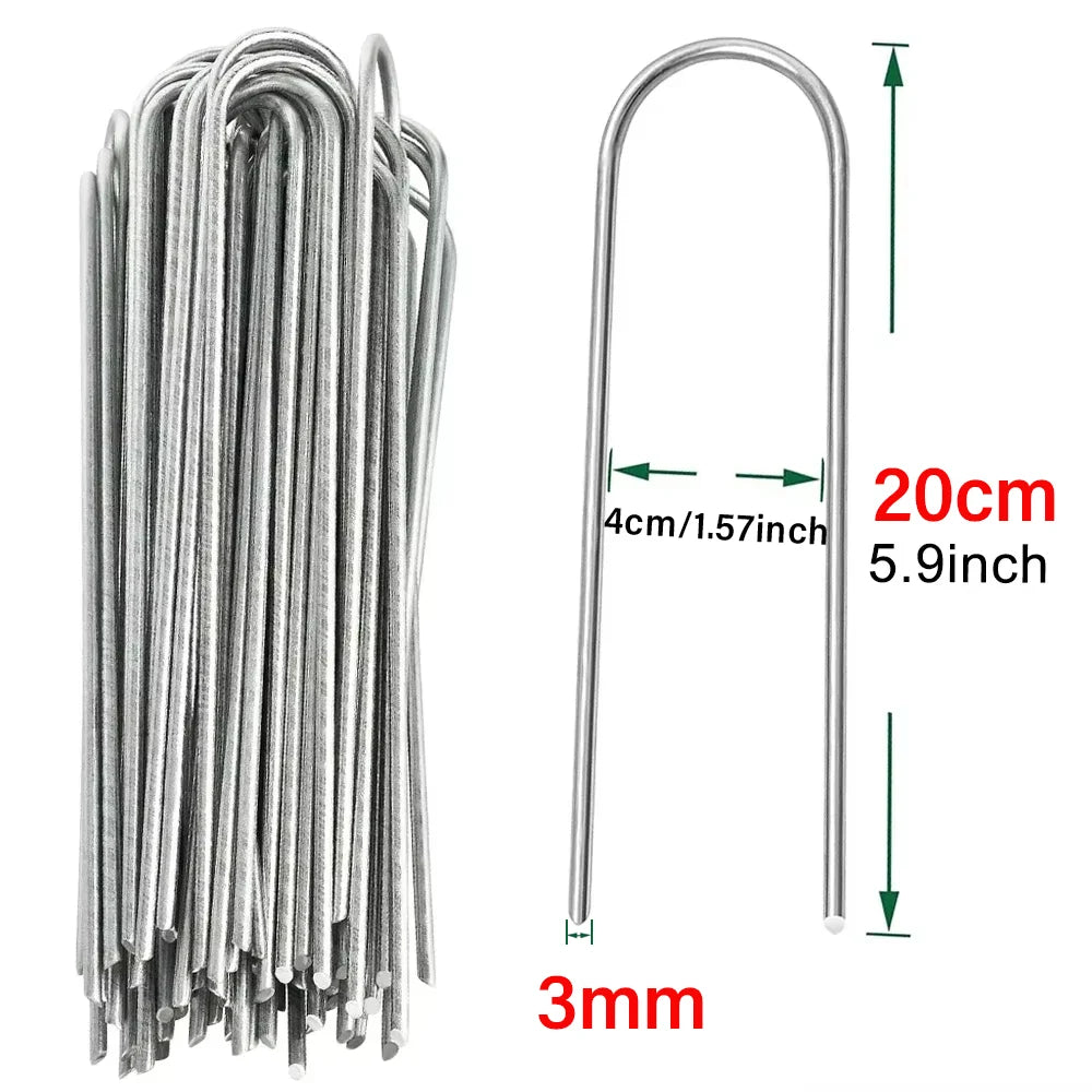 U-type Garden Staples Heavy-duty Landscaping Fence Tubing Stakes Sod Pins Galvanized Garden Stakes For Holding Lawns Ground Nail Qme 3x200mm 4cm 30pcs