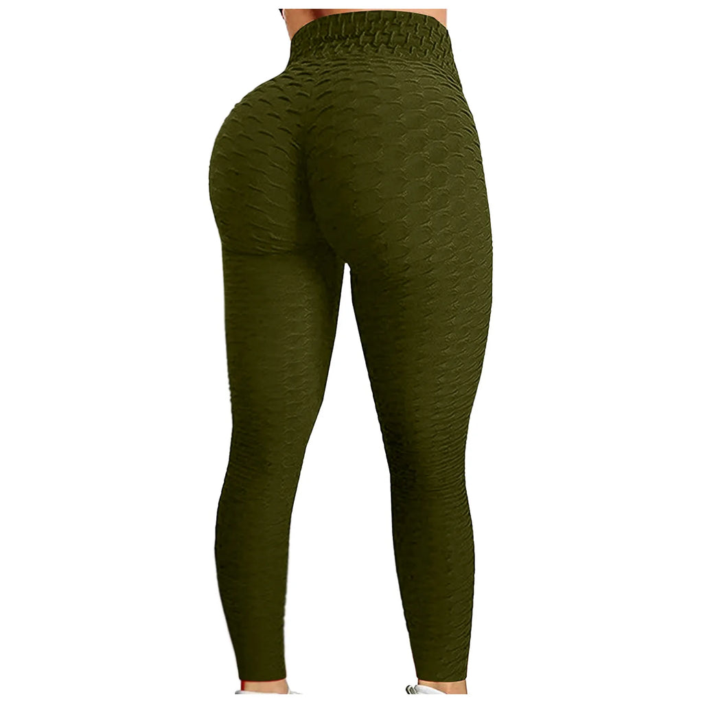 Women's Bubble Hip Lifting Exercise Fitness Running High Waist Yoga Pants Solid Color Fashionable Yoga Pants Qme