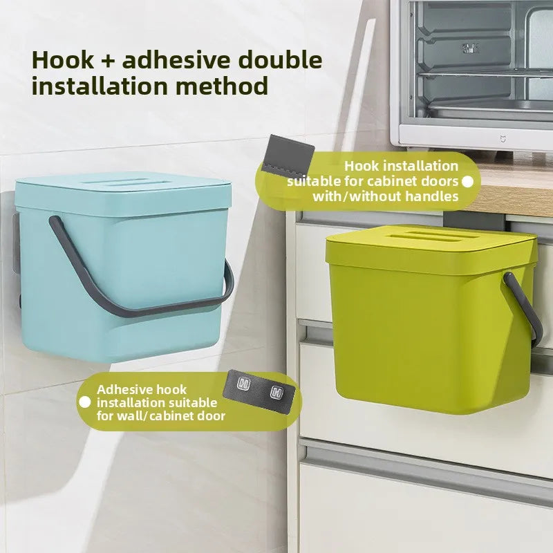 Large Capacity Under Cabinet Trash Can with Lid,Thickened Hanging Garbage Bin No Drilling,Space-Saving Simple Style for Kitchen Qme