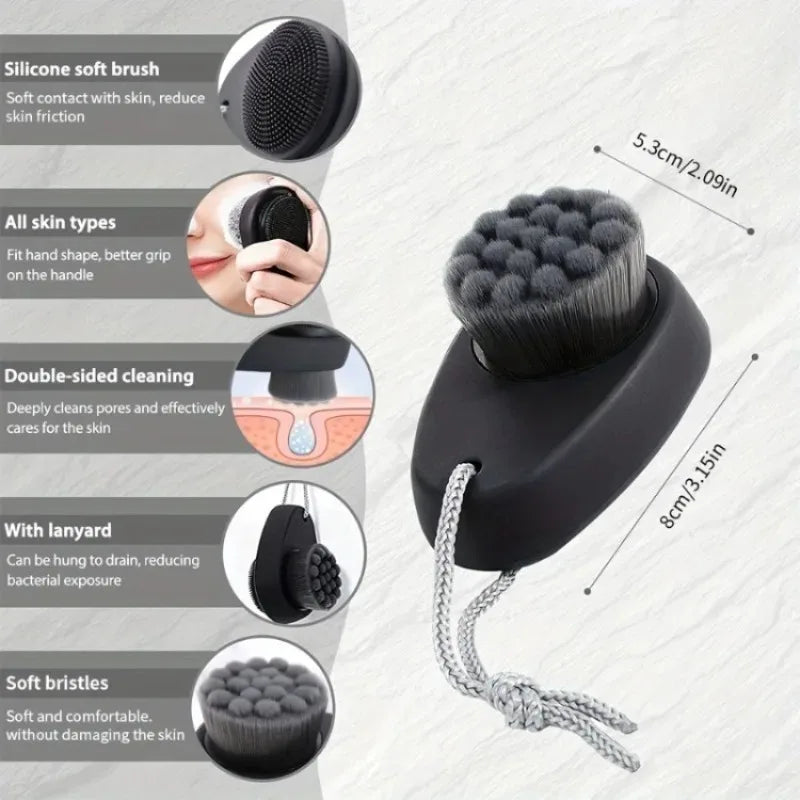 Double Sided Facial Cleansing Brush Soft Nylon Bristles Silicone Head Qme