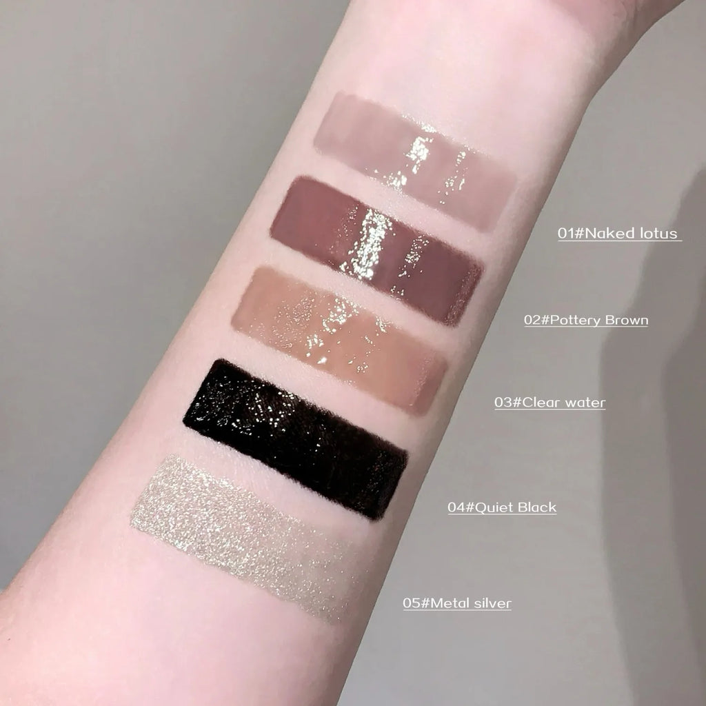 SHAQINUO Water Light Mirror Lip Gloss Lasting Moisturizing Cool Black Silver Gray Pearlescent Fine Sparkling Lipstick Lip Oil Qme