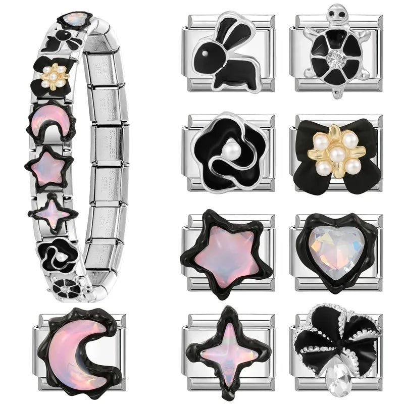 Fashion Women's Daisy Sun Stars NO.8 Ball Italian Charm Links Fit 9mm Bracelet Stainless Steel Jewelry Making DIY Bracelet Gifts Qme