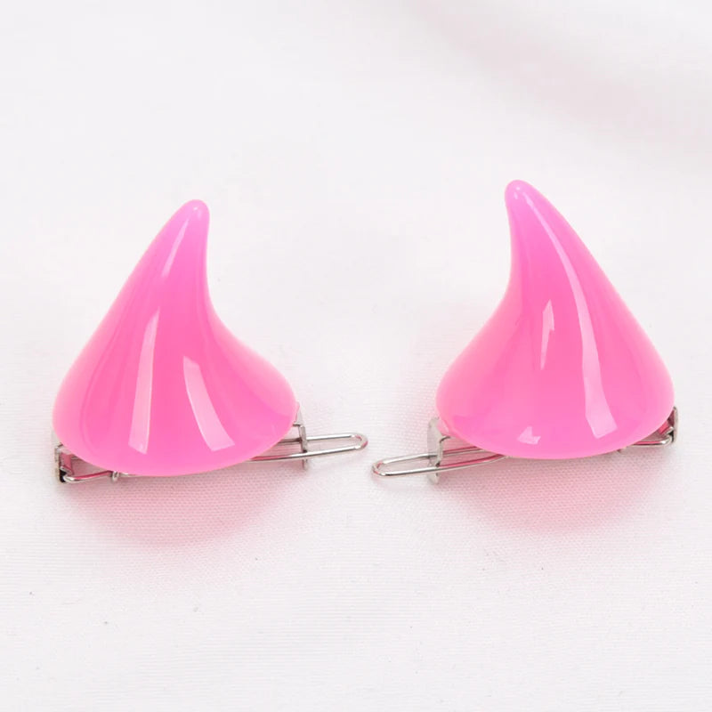 1 Pair Small Demon Horn Hairpins Gothic Party Cosplay Costume Pin Qme Pink