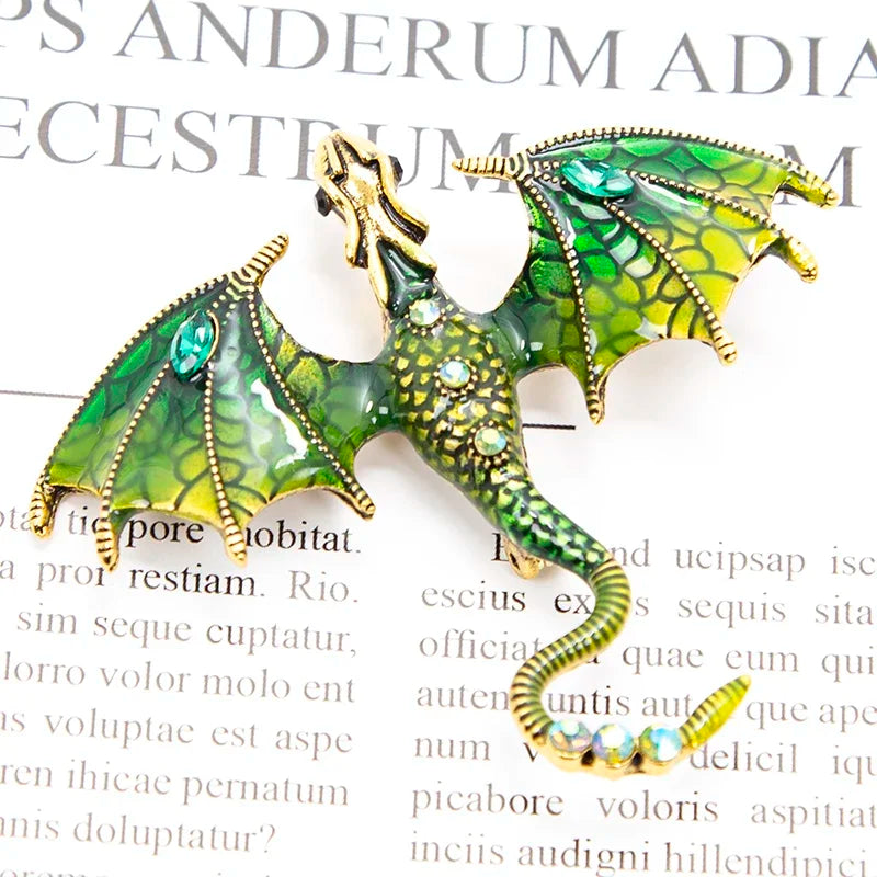 Enamel Fly Dragon Brooch Women Men Rhinestone Beautiful Legand Animal Qme