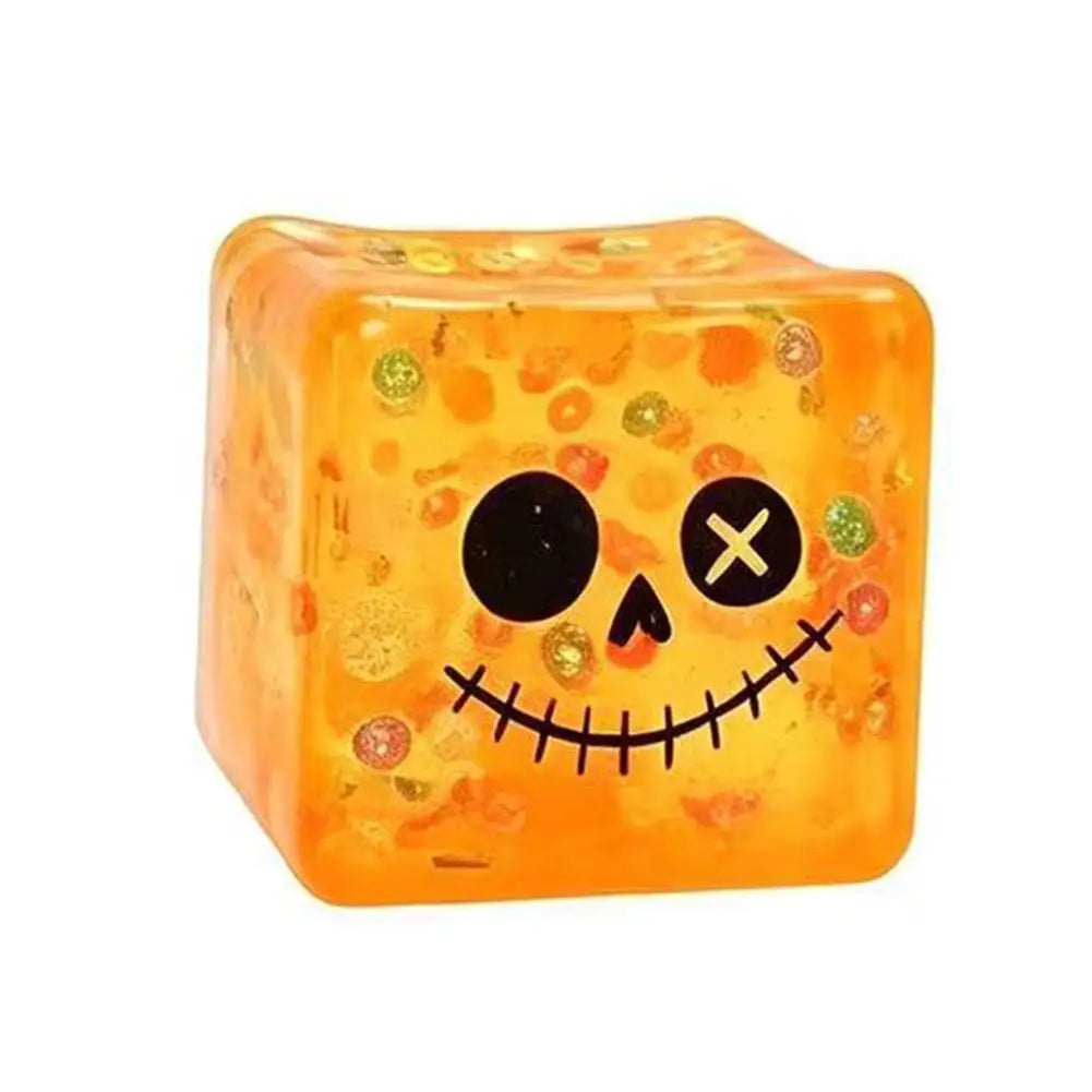 Halloween Ice Cube Squishy Toy Slow Rising Maltose Sensory Fidget Qme orange skeleton