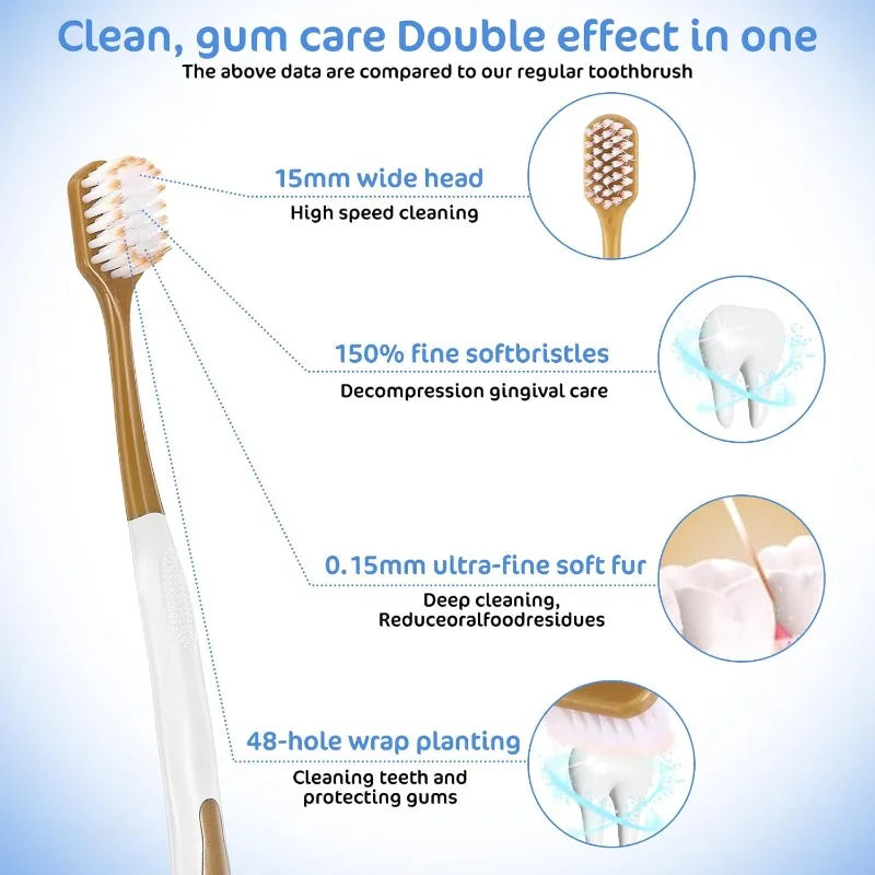 6 adult wide head soft bristled toothbrushes, gentle and manual to effectively clean teeth, suitable for travel and daily use Qme