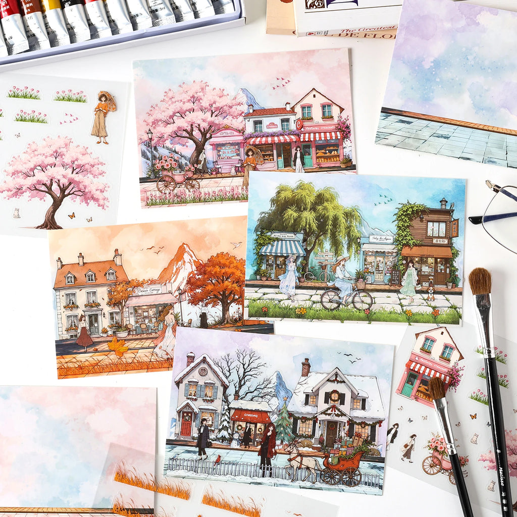 3 Sheets Four Seasons Scenery Stickers Pack PET Die cut Decorative handmade Scrapbooking Material Diary Album Craft Supplies Qme