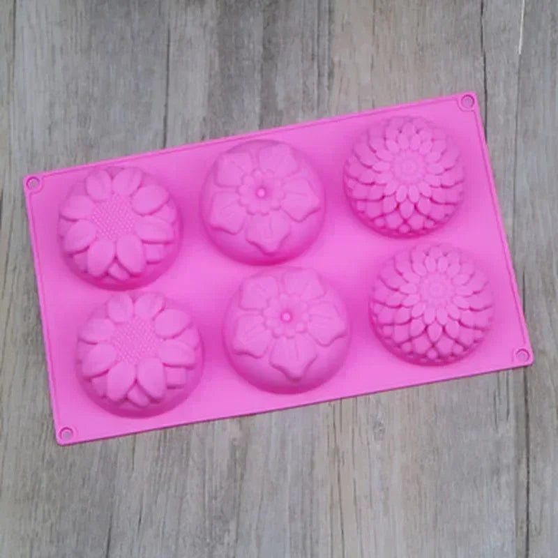 6 Holes Molds Flower Shaped Silicone DIY Soap Candle Cake Mold Crafts Accessories Kitchen Handmade Creative Silicone Molds Qme