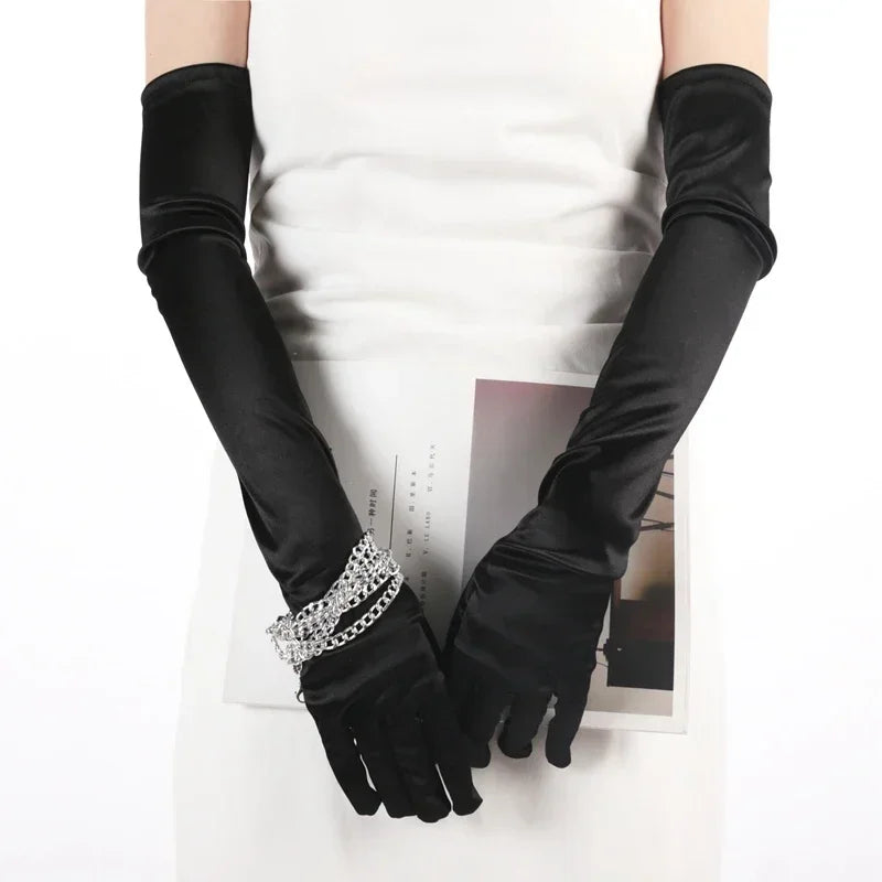 Ceremonial Satin Long Stage Performance Multicolor Women Gloves Ball Qme