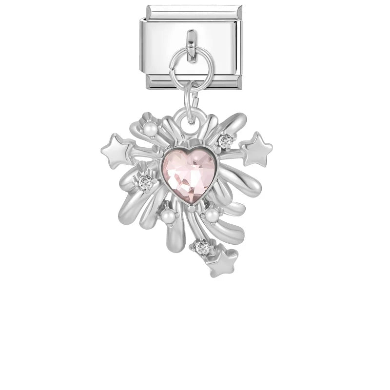 Shiny Colorful Zircon Pendant Series Red Cherry Bow Italian Charm