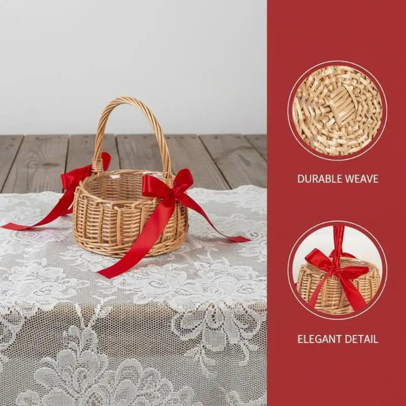 Handmade Woven Rattan Flower Basket - Boho Chic Storage Rack & Flower Girl Basket for Wedding Ceremony, Party Decor & Home Organ Qme