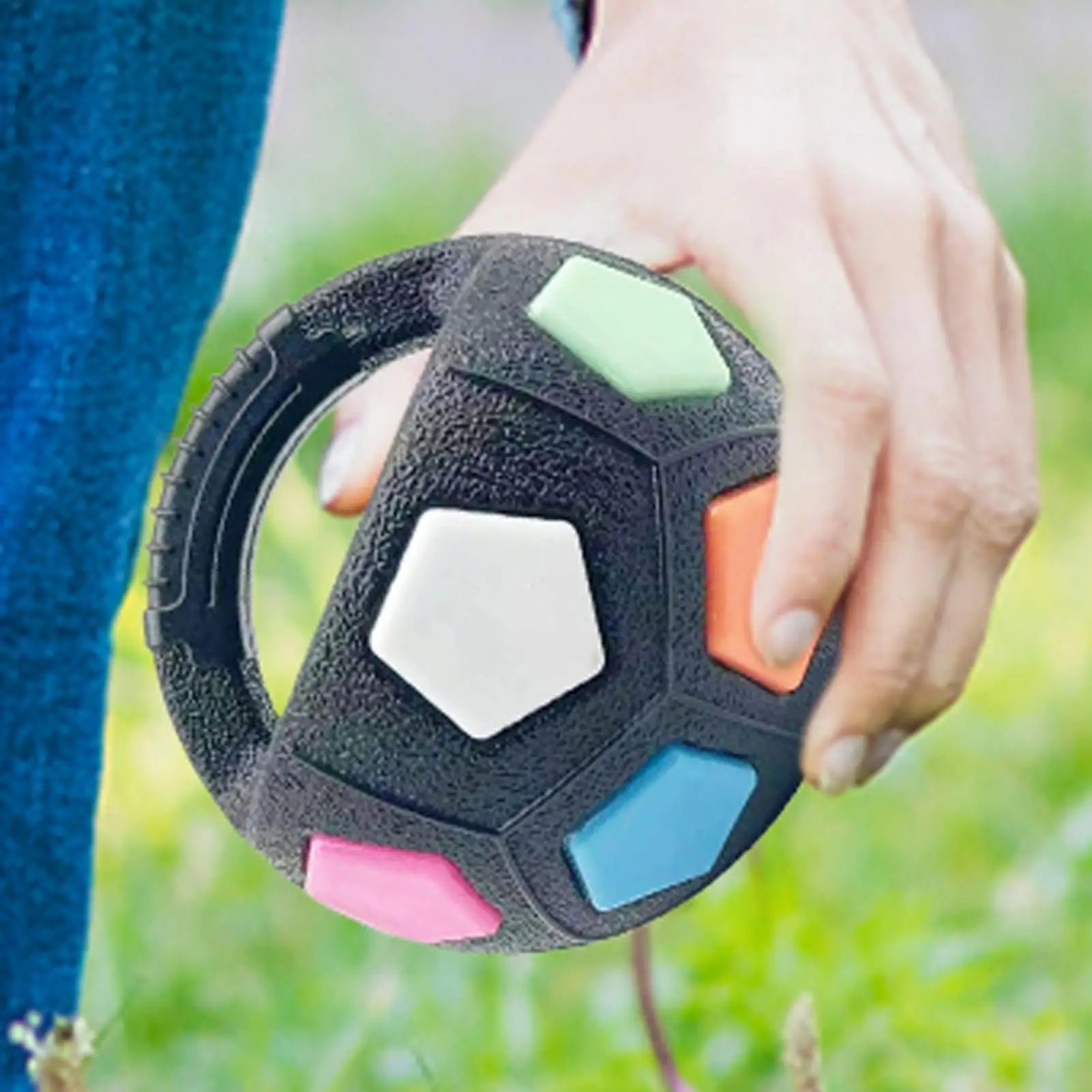 Dog Fetch Football Interactive Squeaky Handheld Round Football Dog Chewing Ball Pet Training Supplies For Aggressive Chewers Qme