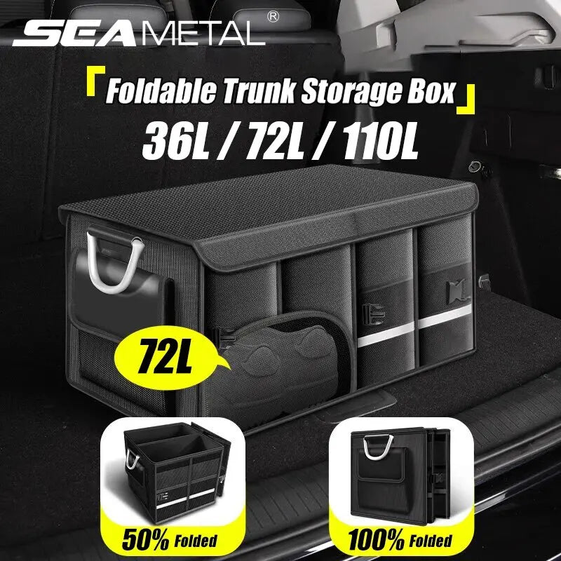 SEAMETAL Foldable Trunk Storage Box Waterproof Oxford Cloth 110L Large-Capacity Car Organizer for Camping/Fishing Easy to Carry Qme