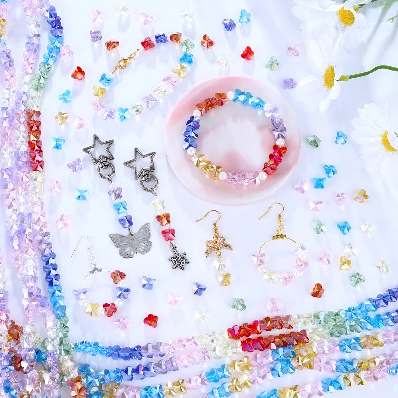8*10mm Colorful Glass Butterfly Beads Crystal Insect Loose Beads for Bracelet Necklace Earring Jewelry Making Beading Projects Qme