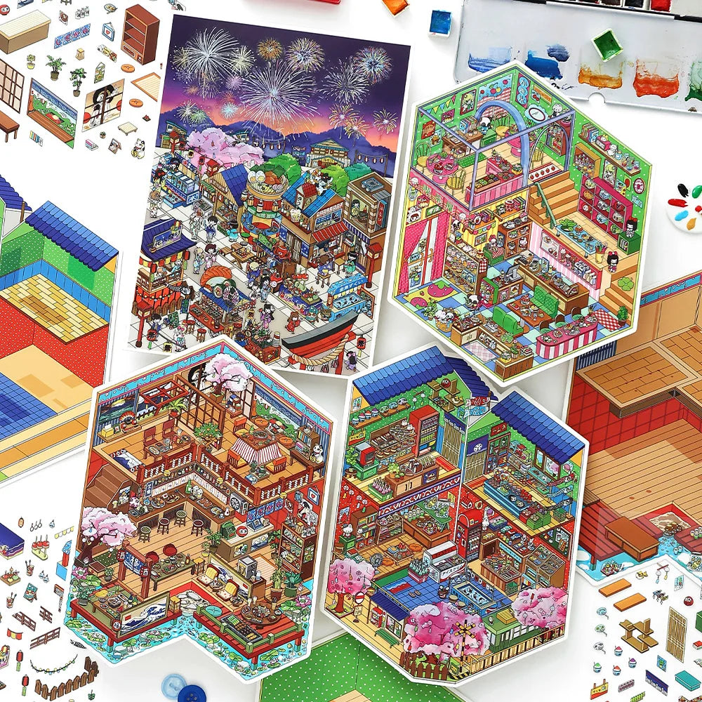 Today's opening series, the 23rd round, 4/16 sheets 2.5D large-sized landscape stickers, handmade DIY landscape stickers Qme All