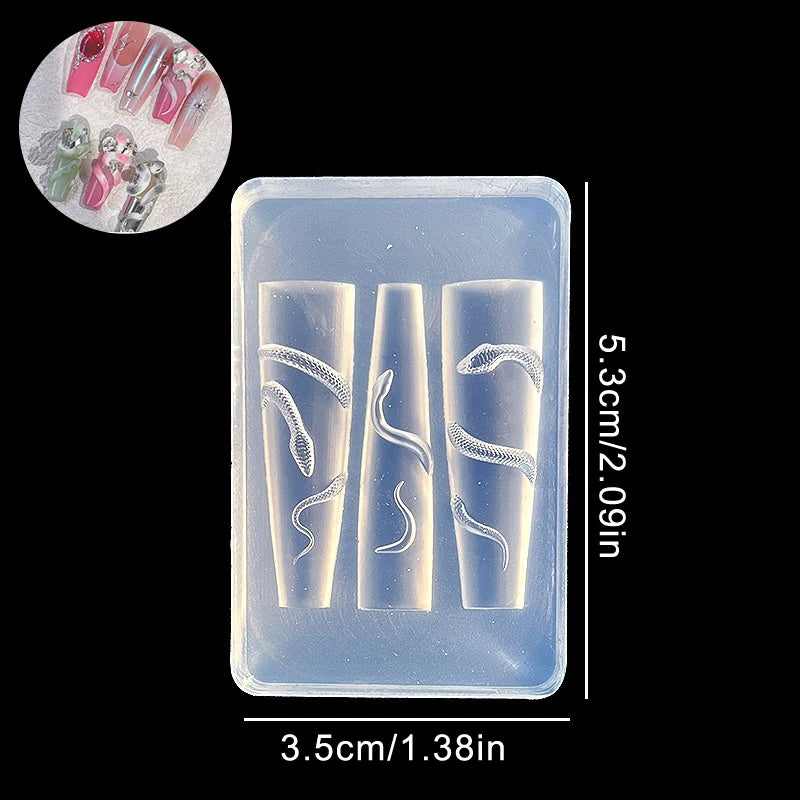 1 3D Silicone Nail Carving Mold Snake Design DIY Tool Art Decorative Qme N1