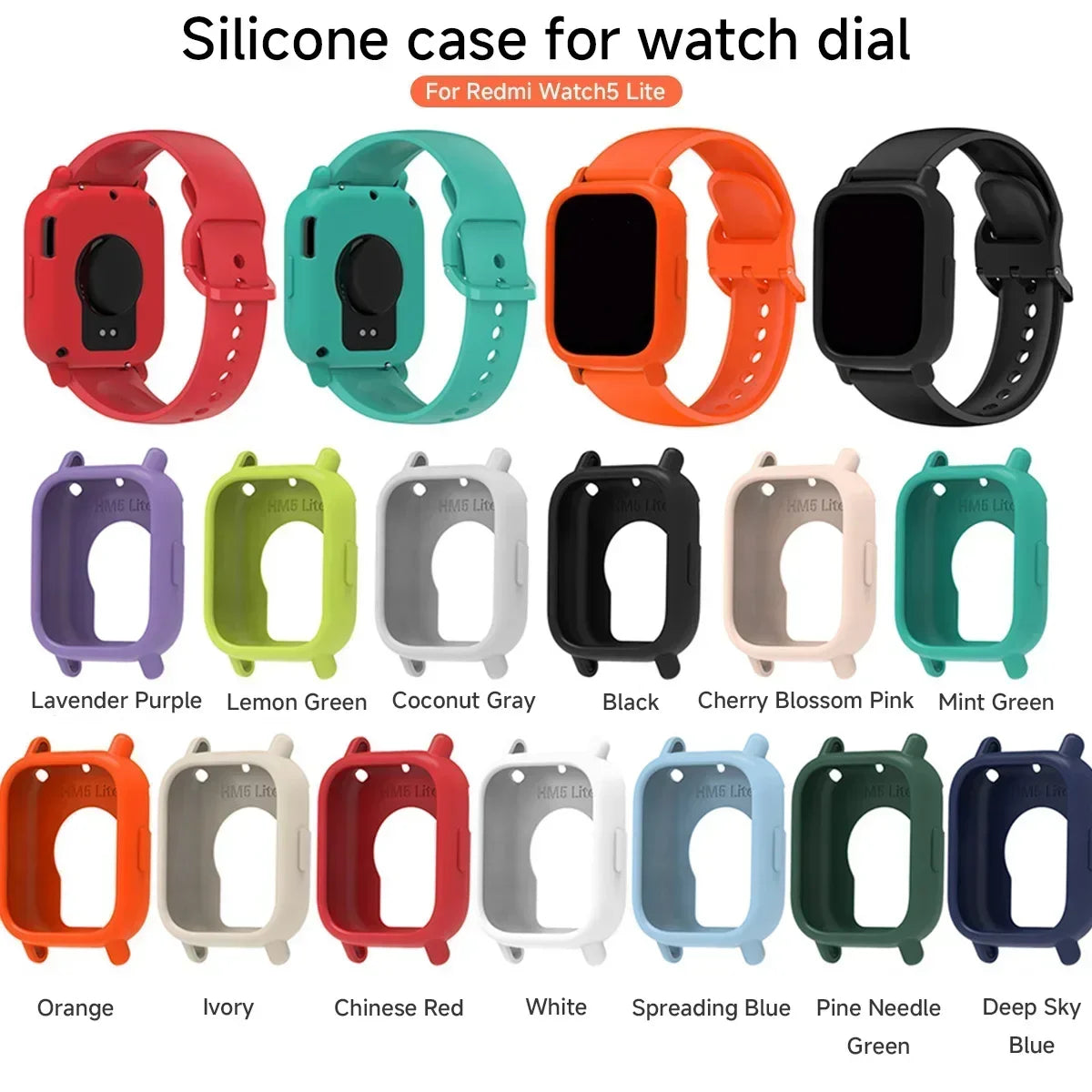 Silicone Case + Strap for Redmi Watch 5 Lite / 5 Active Repacement Bracelet Belt Smart Watchband Protective Shell Cover Qme
