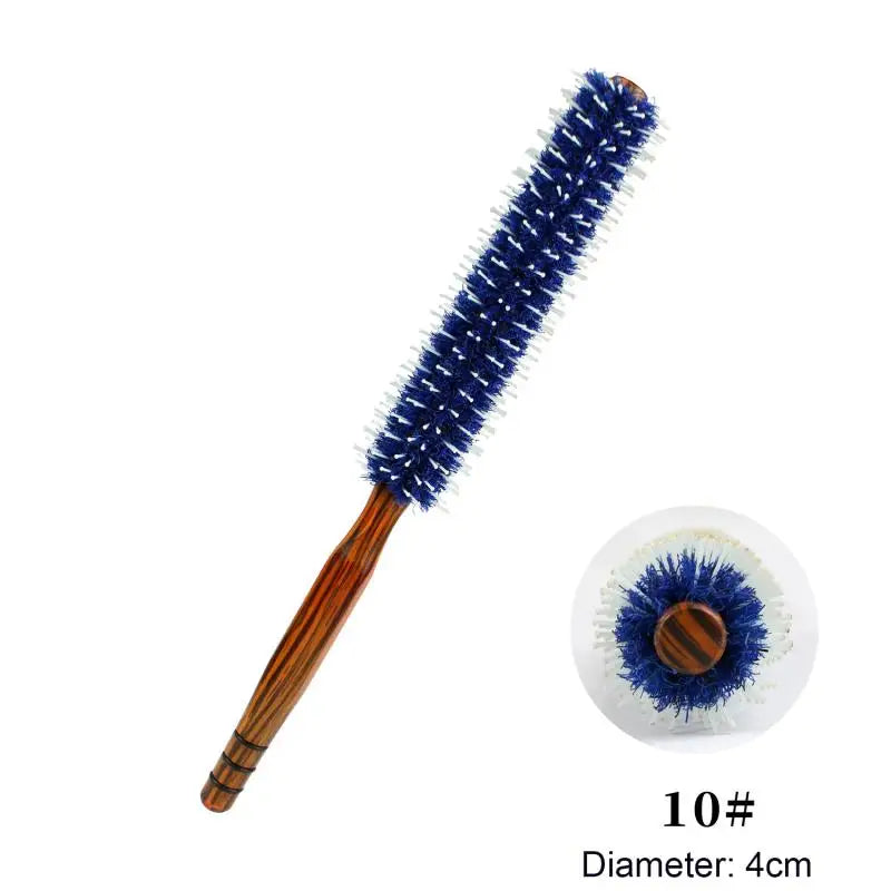 Anti Static Wood Natural Boar Bristle Hair Round Brush Barber Salon Qme A