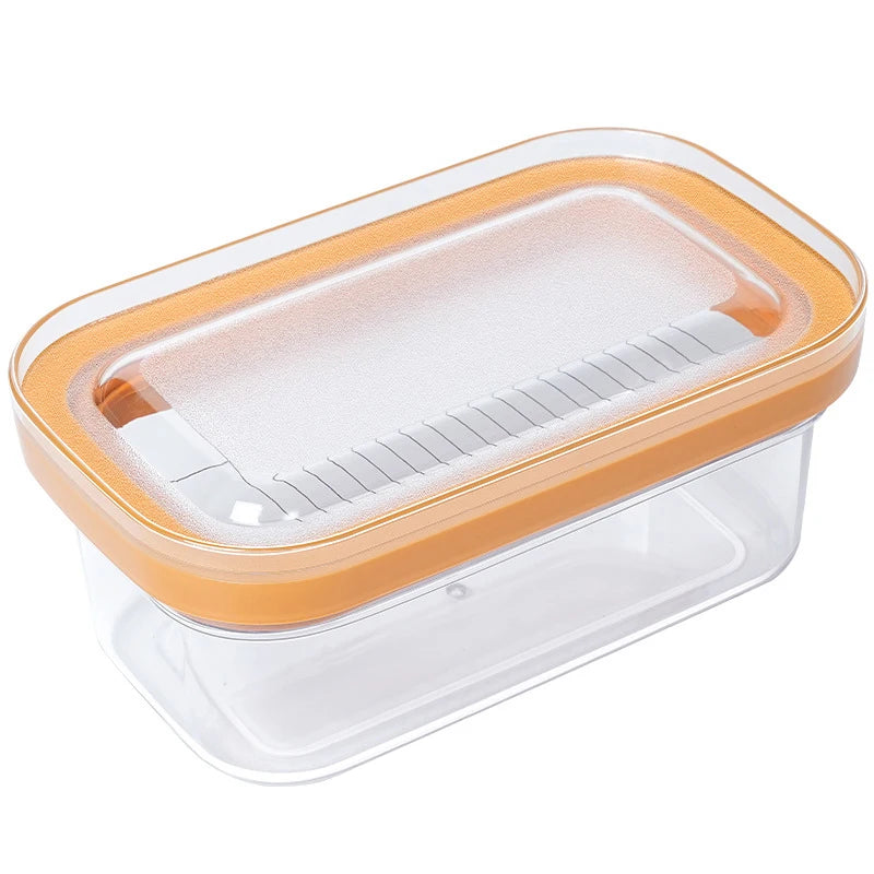 Butter Dish Keeper Cutter Slicer Clear Airtight Easy Cutting Qme Orange