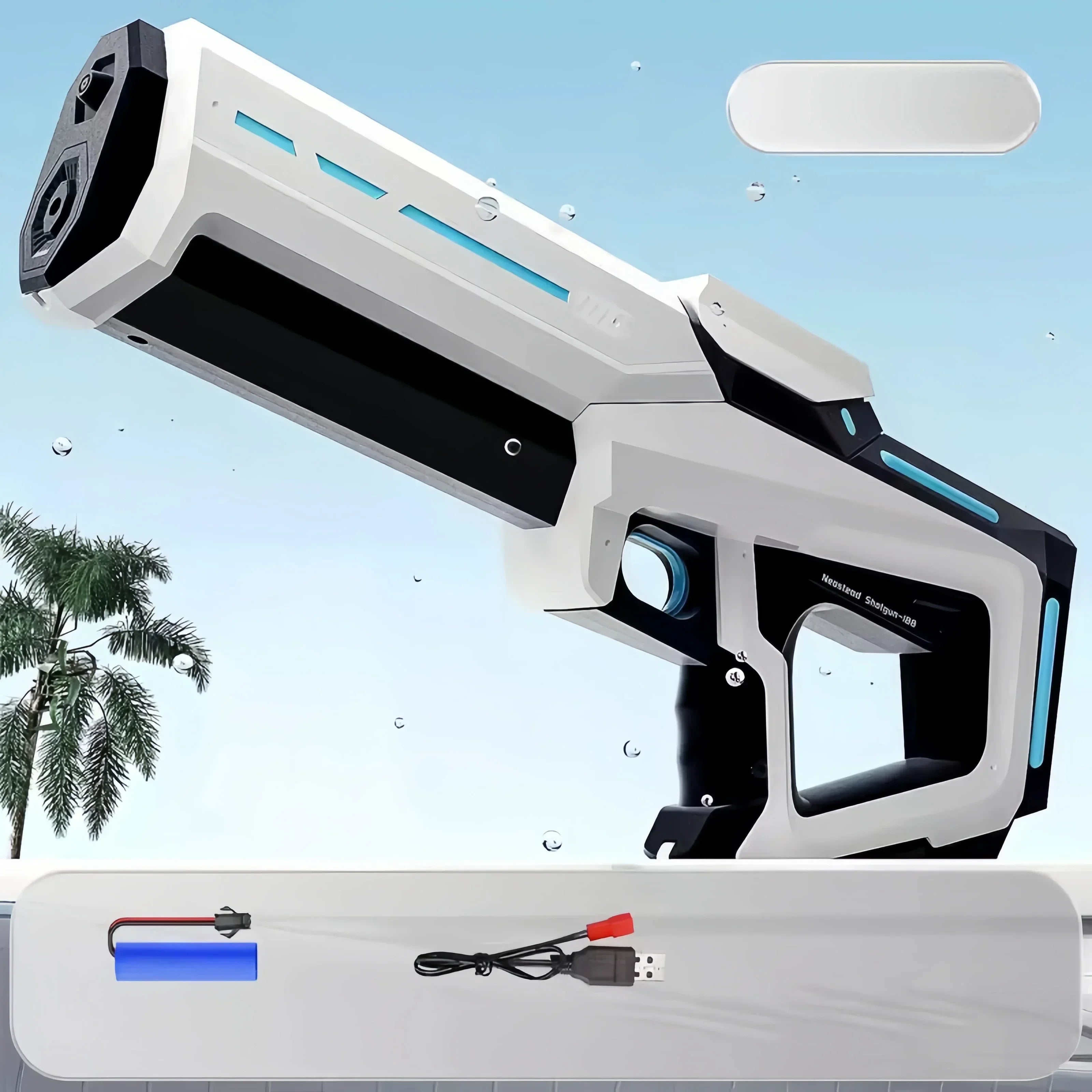Children's Fully Automatic Water Storage Gun Large Capacity Electric Water Absorbing Toy Gun Summer Outdoor Water Toy Gift Qme 8808-White
