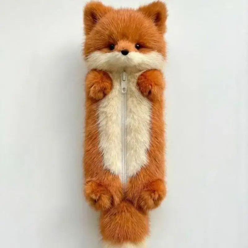Cute Cartoon Plush Pencil Case Animal Zipper Bag Students Stationery Qme Brown