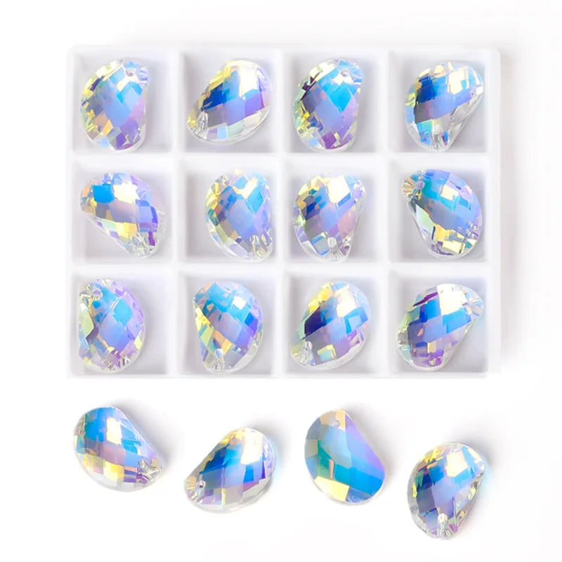 AB Color Shiny Crystal Charms Pendants Loose Beads for Necklace Bracelet Earring DIY Crafting Jewelry Accessory Making Supplies Qme 12x17mm-12pcs
