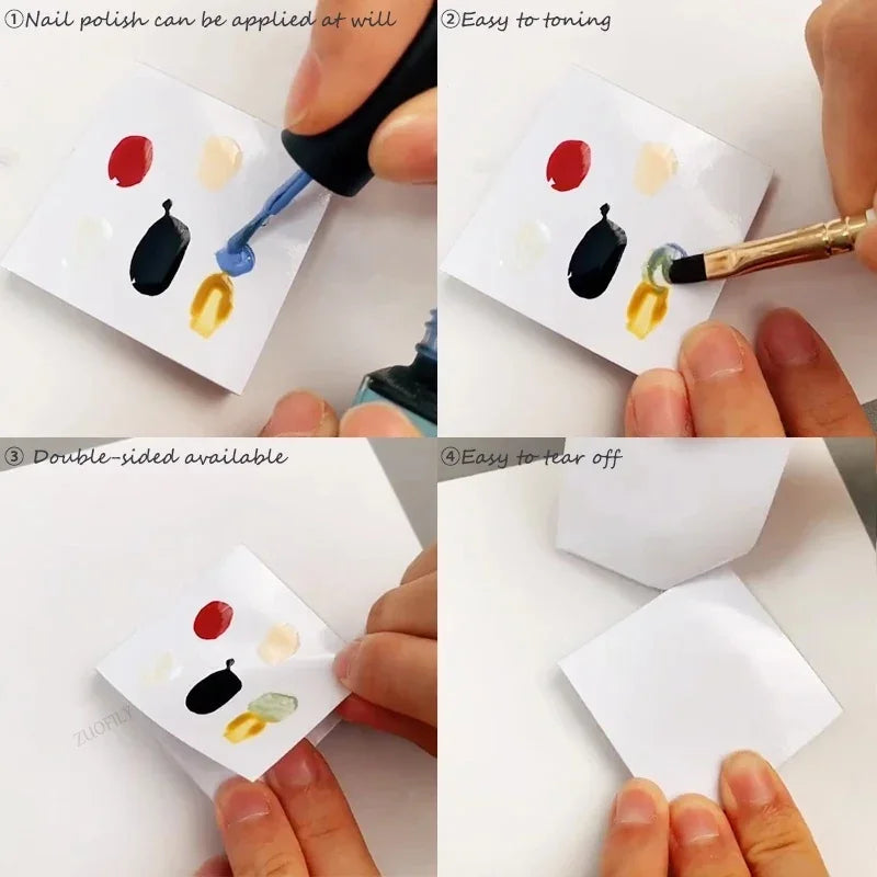 50pcs Disposable Tinting Glue Paper Tearable Nail Toning Palettes Nail Polish Color Mixing Tray Waterproof Paper Display Board Qme