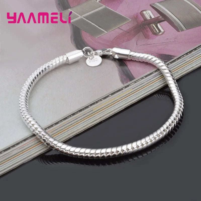 Big Promotion 100% 925 Sterling Silver Stamped Chain Bracelet for Men Women Unisex Jewelry with Lobster Clasps 3MM 4MM Width Qme