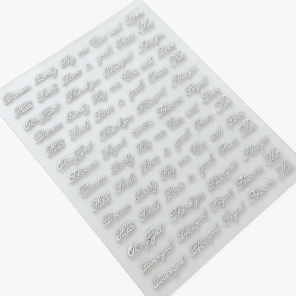 English Words Nail Art Stickers 3D Alphabet Decals DIY Metallic Gold Qme D