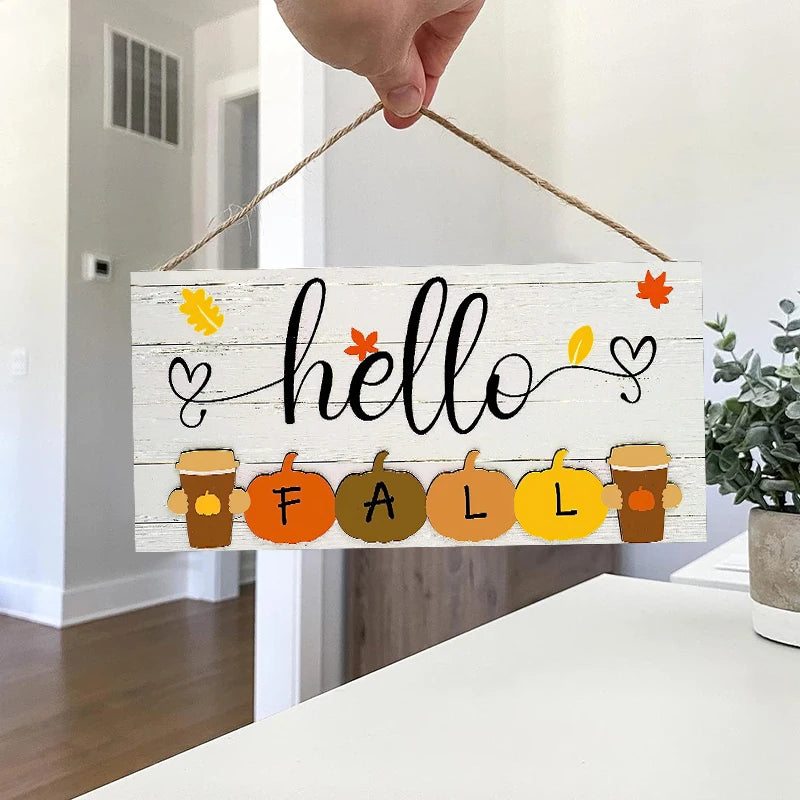 Rustic Hello Fall Wall Hanging Decor Wood Art Plaques Sign Door Sign for Home Living Room Front Door Decor Qme M
